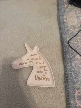 Pink Unicorn Wall Dish with Gold Script Accent